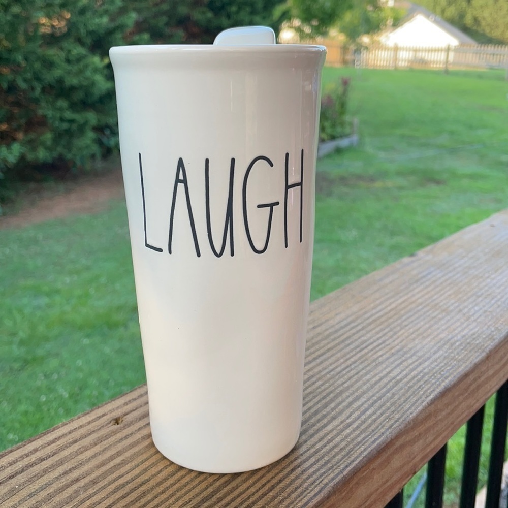 Rae Dunn Ceramic Travel Tumbler Laugh LL